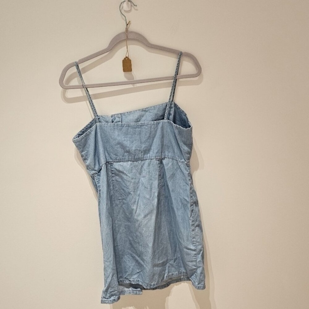 SOLD NWOT Topshop Asymmetric Button Denim Look Mini Dress 8P Blue - Picture 6 of 11
